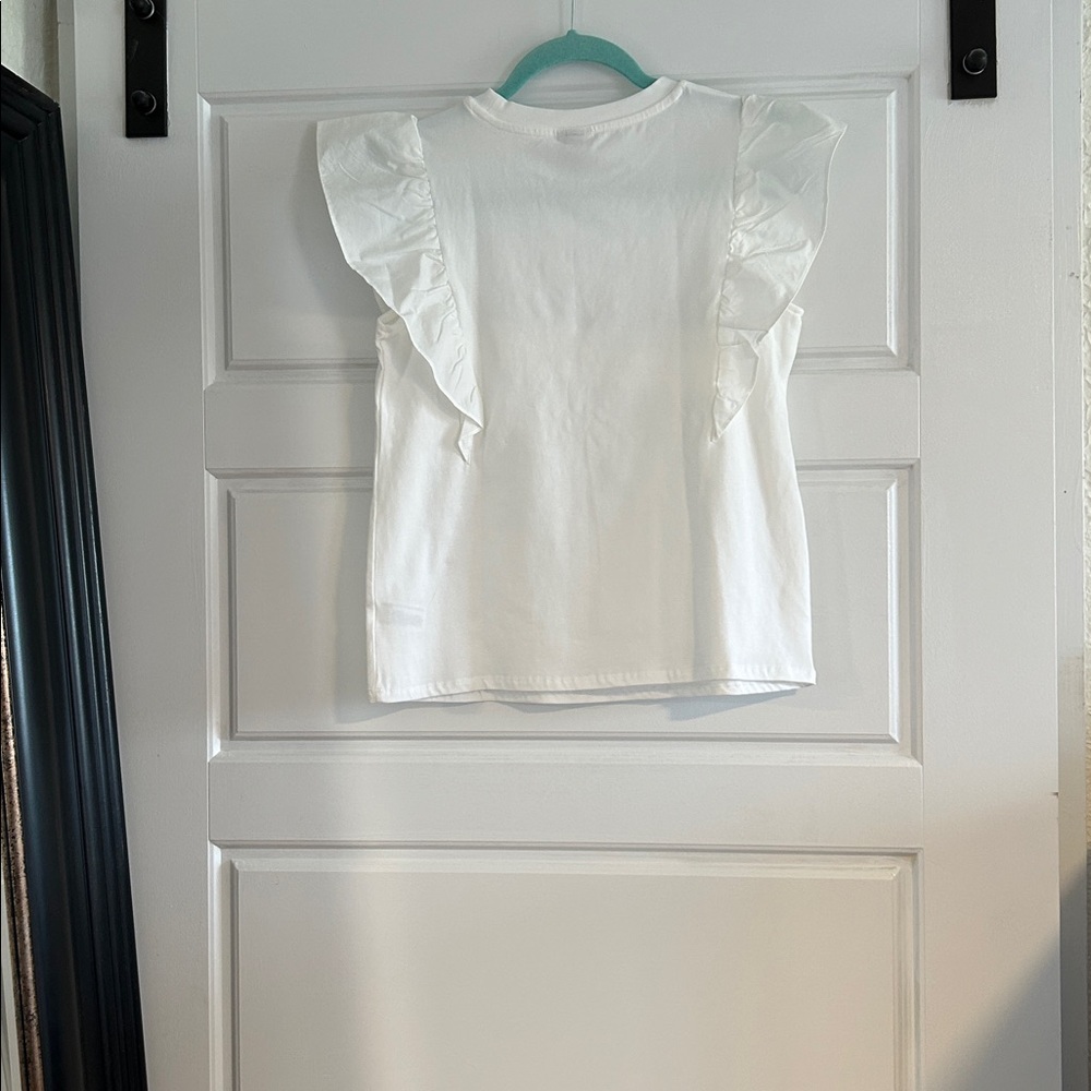 RUFFLES!  A New Day - White Juniors Ruffle Sleeve Tee - Picture 2 of 4